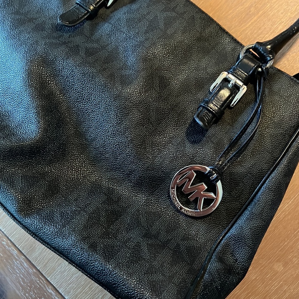 Michael Kors Purse. Black Mk Pattern. Euc - image 2